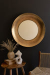 Handcrafted Brass Frame Mirror – 32" Round – Hammered Metal Finish