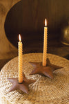 Set of 2 Rustic Metal Star Taper Candle Holders – Distressed Brown Wood & Metal Décor – Kalalou
