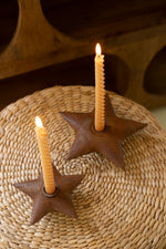 2 x Set of 2 Star-Shaped Rustic Taper Candle Holders – Wood & Metal Holiday Decor by Kalalou