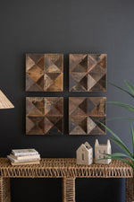 Recycled Wood Panel Wall Art, 13.5" Square, Natural Brown Finish, Set of Four By Kalalou