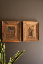 Repurposed Wood Framed Block Stamps, 21" Tall, Hand-Carved Recycled Wood, Brown Finish, Set of Two By Kalalou