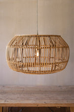Natural Bamboo Round Pendant Light – 34" Wide Boho Ceiling Fixture by Kalalou