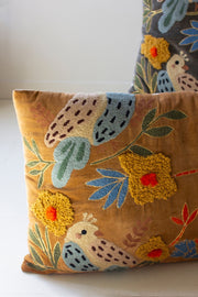 Bird motif embroidered pillow set for home decor