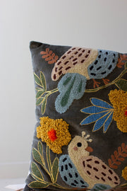 Two-color bird embroidery accent cushions