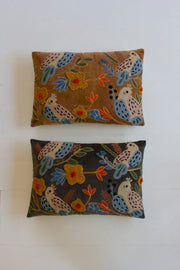 Embroidered bird throw pillows set for living room