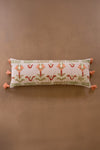 Coral embroidered lumbar pillow with tassels 12" tall