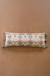 Blue embroidered lumbar pillow with tassels 12" tall