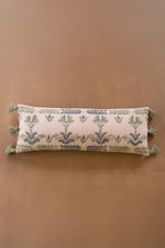 Blue Decorative Lumbar Pillow with Tassels – 12" Tall for Sofas by Kalalou