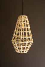 White Paper Mache Grid Pendant Light – Tall 17.75"Tall by Kalalou