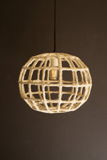 Short Paper Mache Grid Pendant Light – 17"Tall White Hanging Lamp by Kalalou