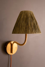 Rattan Wall Light Raffia Shade Organic Wall Sconce for Living Room 14.5" Tall by Kalaou