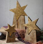 Wooden Stars on Bases 2x Set of 3 Rustic Tabletop Decor 13"Tall by Kalaou