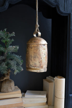 Large Antique Gold Christmas Bell - Thumbnail 4