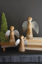 Kalalou Wooden and Metal Angel Trio – Handcrafted Christmas Tabletop Decorations