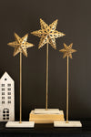 Set of 3 Gold Metal Stars on Marble Bases – Brass Distressed Holiday Decor