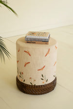 Neutral Cream Embroidered Ottoman – 18" Tall Boho Accent Seat by Kalalou
