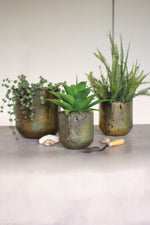 Rustic Verdigris Iron Planters – Antique Copper Finish Garden Containers for Indoor/Outdoor Display, Set of 3 by Kalalou