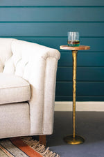 Antique Brass Cocktail Accent Table with Acacia Wood Top 25.5"Tall by Kalalou