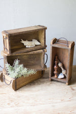 Wooden Brick Mold with Iron Handles – 12"L Distressed Vintage Storage Box for Shelves and Displays, Set of 4 by Kalalou