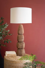 Quad-Carved Mango Wood Table Lamp with Fabric Shade – 39.5" Tall by Kalalou