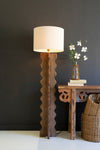 64.5 Inch Floor Lamp – Wavy Wooden Base and Round Fabric Shade
