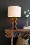 Wavy mango wood table lamp with fabric shade