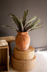 Handcrafted Terracotta Urn Vine Motif – 13.5" Tall Decorative Accent by Kalaou