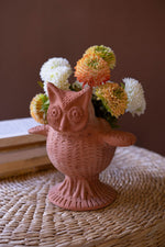 Whimsical Terracotta Owl Planter Artisan Ceramic Vase 9.5" Tall by Kalalou