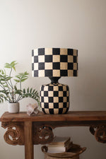 Black and White Checkered Paper Mache Lamp with Shade – 22" Tall by Kalalou