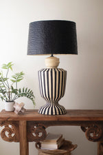 Black and White Paper Mache Lamp with Black Shade – 32" Tall by Kalalou