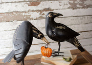 Iron Halloween Crow Set – Recycled Metal, 16.5 Inch Height, 2 Handmade Figures