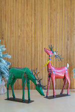 Recycled Metal Reindeer Set of 2 Holiday Mantel Display  19.5" Tall by Kalaou