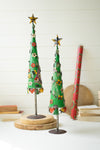 Set of two distressed green recycled iron Christmas trees