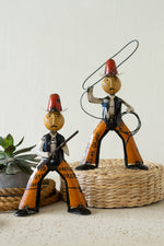 Set of 2 Reclaimed Metal Cowboy Figurines – Distressed Recycled Iron Western Yard Art Decor by Kalalou
