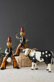 Distressed Reclaimed Metal Cowboy Statues, Set of 2 – Rustic Western Yard Art & Decorative Figurines by Kalalou