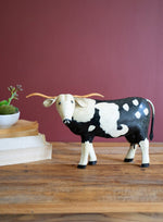 Painted Black and White Recycled Metal Steer 8" H – Distressed Farmhouse Figurine and Yard Art by Kalalou