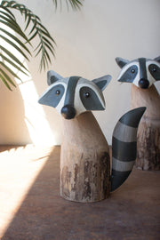 Eco-Friendly Wood and Iron Raccoon Set
