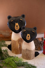Whimsical Black Bears Set of 2 Folk Art Recycled Wood & Iron  11" Tall by Kalalou
