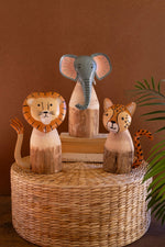 Safari Animal Figurines Recycled Wood and Iron  Set of 3 - 11"Tall by Kalaou