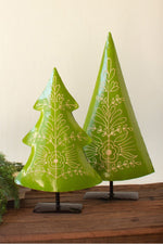 Painted Recycled Metal Folk Christmas Trees Holiday Decor 23"Tall Set of 2 by Kalaou