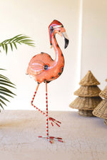 Recycled Metal Christmas Flamingo Painted Holiday Decor 21" Tall Tropical Accent by Kalalou