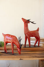 Decorative Recycled Metal Reindeer Set of 2 Folk-Inspired Holiday Accents 14" Tall by Kalalou
