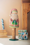 Painted Metal Santa Figurine in Wooden Base Holiday Decor