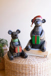 Metal Christmas Decor Set of Two Recycled Black Bear Figurines