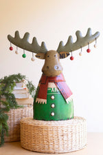 Metal Christmas Moose Decor Recycled Iron with Hanging Ornaments 20.5" H by Kalalou
