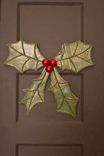 Eco-Friendly Holly Door Hanger Recycled Metal & Bright Berry Details 16" Tall by Kalalou