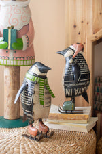 Christmas Penguin Figurine Set of 2 Recycled Metal Skating Design 12.5" H by Kalalou