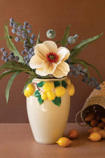 Ceramic Lemon Vase 14" H With Dimensional Lemon and Leaf Details by Kalalou