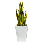 Nearly Natural P1579-WH 31” Sansevieria Artificial Plant in Black Metal Planter