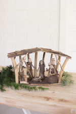 Driftwood Nativity 11"H, Brown Natural Holiday Folk Art Display By Kalalou